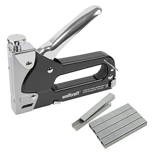 Produktbild: wolfcraft Tacocraft 7 Handtacker Set 7089000 / Leistungsstarker Werkzeugtacker mit regulierbarer Schusskraft inkl. 1000 8 mm Klammern/Ideal für anspruchsvolle Arbeiten und Renovierungen