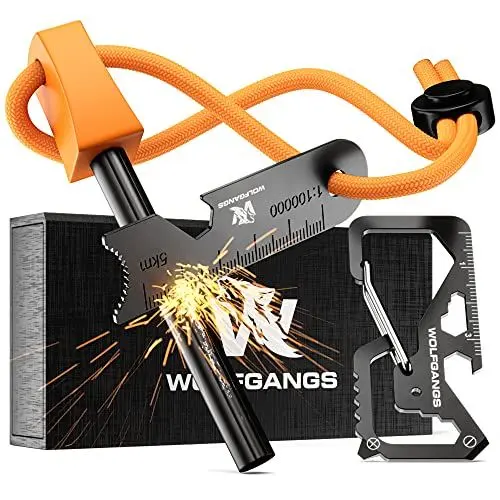 Produktbild: Wolfgangs Feuerstahl Outdoor (Orange) - Feuerstein Survival - Feuerstarter Set - Outdoor Feuerzeug - Feuersteine - Survival Feuerzeug - EIN MUSS für Jede Survival Ausrüstung