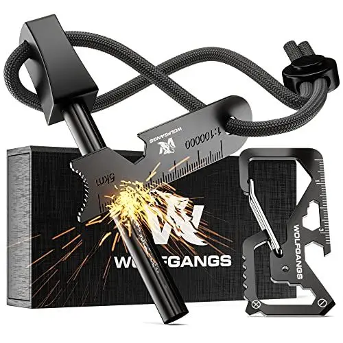 Produktbild: Wolfgangs Feuerstahl Outdoor (Schwarz) - Feuerstein Survival - Feuerstarter Set - Outdoor Feuerzeug - Feuersteine - Survival Feuerzeug - EIN MUSS für Jede Survival Ausrüstung