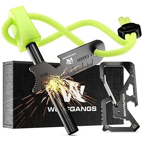 Produktbild: Wolfgangs Feuerstahl Outdoor - Feuerstein Survival - Feuerstarter Set - Outdoor Feuerzeug - Feuersteine - Survival Feuerzeug - EIN MUSS für Jede Survival Ausrüstung