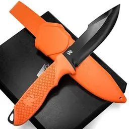 Produktbild: Wolfgangs WHUNTER Aufbrechmesser Jagdmesser feststehende Klinge mit starkem 420er Stahl (Durchgängiger Erl) - Auch als Angelmesser - Survival Outdoor Messer zum Wild aufbrechen mit robuster Scheide