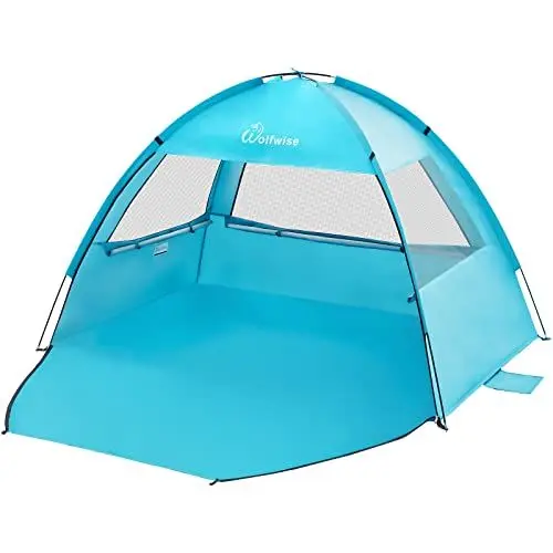 Produktbild: WolfWise Einfach aufbaubares Strandmuschel UPF 50+ Strandzelt Baby uv Schutz 50+ für 2-3 Personen, leichtes Cabana, Blau