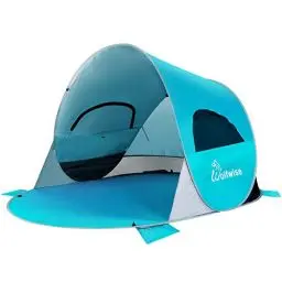 Produktbild: WolfWise Strandmuschel Pop-Up Zelt mit UV-Schutz 50+, 3-4 Personen Strandzelt, Sonnenschutz & Windschutz Tragbar Wurfzelt Baby Kinder Sonnenzelt Kleines Packmaß für Familie Camping Garten Strand Blau
