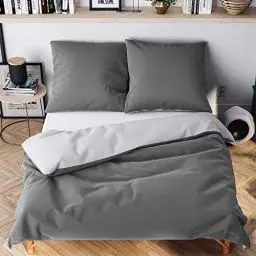 Produktbild: Wolkenfeld Bettwäsche 155X220 4 teilig Bettwäsche Set grau anthrazit - Oeko-Tex Zertifiziert - Bettwäsche-Sets sommerbettwäsche Bettwäsche kühlend - 2X Bettbezug 155x220 + 2X Kissenbezug 80x80