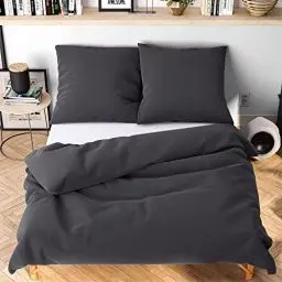 Produktbild: Wolkenfeld Bettwäsche 155x220 grau anthrazit - kuschlig weich & bügelfrei - ÖKO-TEX Zertifiziert - 1x Bettbezug + 1x Kissenbezug 80x80 - Winter Bettwäsche