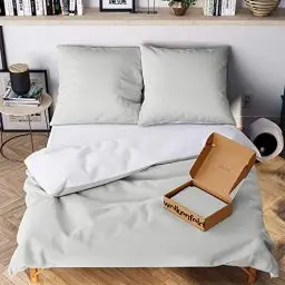 Produktbild: Wolkenfeld Bettwäsche 155x220 grau weiß - kuschelig weich & bügelfrei - 2teilig - ÖKO-TEX Zertifiziert - 1x Bettbezug + 1x Kissenbezug 80x80 - Winter Bettwäsche