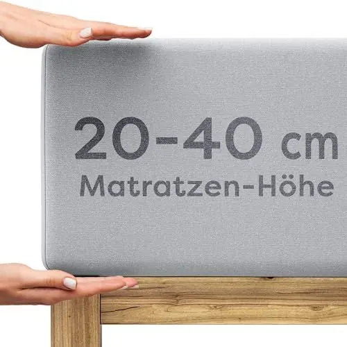 Produktbild: Wolkenfeld Boxspringbett Spannbettlaken 200x220 bis 220x240cm - bis 40cm Matratzenhöhe - Premium Baumwoll Bettlaken 200x220 I 200x240 I 220x240 für Boxspring- und Wasserbetten - Hellgrau
