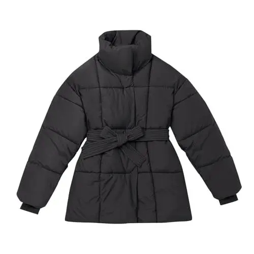 Produktbild: Wollmantel Damen Schwarz Damen Wolljacke Steppjacke Damen Leicht Jacke mit Kapuze Damen Baumwoll Mantel Damen Damen Mantel Casual Kaschmir Mantel Damen Rosa Filzjacke Damen