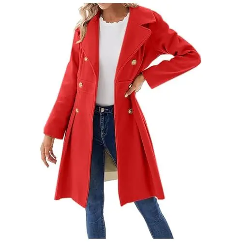 Produktbild: Wollmantel Damen Trench Coat Women Mantel Damen Damen Mantel Herbst Mäntel Frauen Herbst Mantel Damen Kurzmantel Damen Schwarz Trenchcoat Damen Schwarz Damen Jacke Übergang Rot Xl