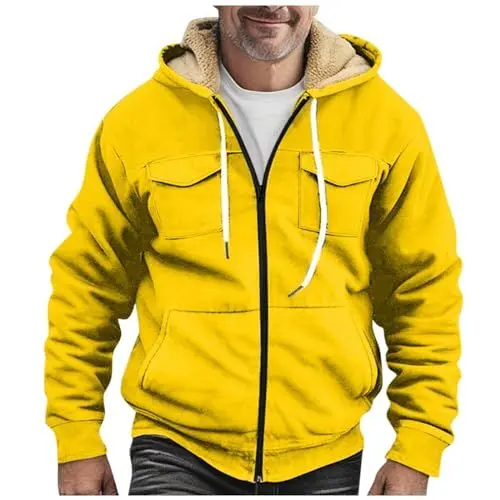 Produktbild: Ledermantel Herren Lang,Fahrradjacke Winter Herren,Pullover Mit Kapuze Fahrradjacke Herren Wasserdicht Atmungsaktiv Gothic Mantel Arbeitsjacke Herren Mantel Herbst Gelb 3Xl