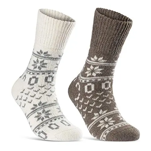 Produktbild: Wollsocken Herren Wintersocken Haussocken 2 Paar 21212 WP (Weiß Braun 43-46)