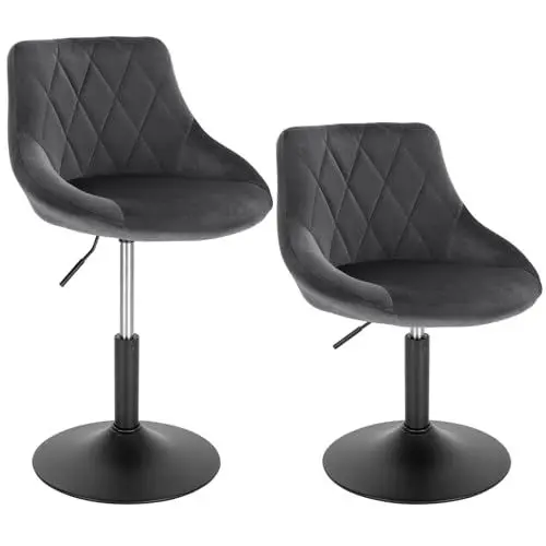 Produktbild: WOLTU 2X Sitzhocker Tresenhocker Barsessel Loungesessel Polsterstuhl mit Rückenlehne aus Samt und Metall höhenverstellbar drehbar Dunkelgrau BH242dgr-2