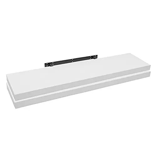 Produktbild: WOLTU 2X Wandregal Wandboard Bücherregal Regale für Deko Wandablagen aus MDF Holz, 2er Set Hängeregal Weiss, 110x23x3,8cm RG9316ws-2