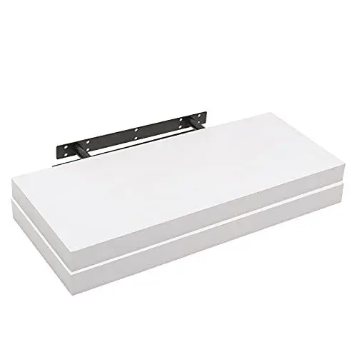Produktbild: WOLTU 2X Wandregal Wandboard Bücherregal Regale für Deko Wandablagen aus MDF Holz, 2er Set Hängeregal Weiss, 40x23x3,8cm RG9372ws-2