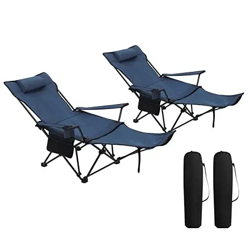 Produktbild: WOLTU 2er Set Campingstuhl klappbarer, Klappstuhl Liegestuhl für Outdoor, Angelstuhl Sonnenstuhl ultraleichter mit Armlehnen und Getränkehalter Blau
