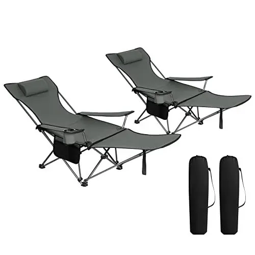 Produktbild: WOLTU 2er Set Campingstuhl klappbarer, Klappstuhl Liegestuhl für Outdoor, Angelstuhl Sonnenstuhl ultraleichter mit Armlehnen und Getränkehalter Grau