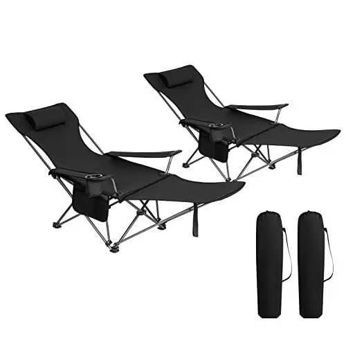 Produktbild: WOLTU 2er Set Campingstuhl klappbarer, Klappstuhl Liegestuhl für Outdoor, Angelstuhl Sonnenstuhl ultraleichter mit Armlehnen und Getränkehalter Schwarz