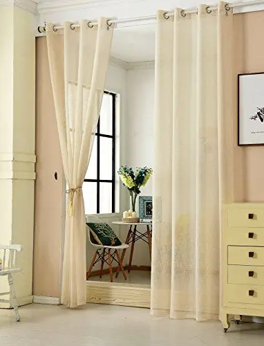 Produktbild: WOLTU 2er Set Gardinen transparent mit Ösen Leinenoptik Vorhang Ösenschal Halbtransparent Stores Voile Fensterschal Deko Leinenvorhang für Wohnzimmer Kinderzimmer Schlafzimmer, 140x245 cm Sand
