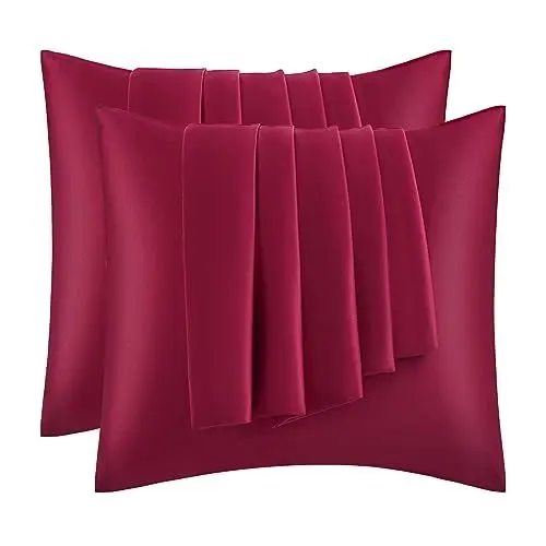 Produktbild: WOLTU 2er Set Satin Kissenbezug 40 x 40 cm, Premiun Kopfkissenbezug weiche ähnlich wie Seidenkissenbezug, Kissenhülle Haar- und Hautpflege Seidig mit Reißverschluss, Bordeaux