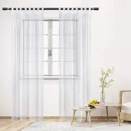 Produktbild: WOLTU Voile Gardinen Vorhang Transparent kurz mit Schlaufen, Stores Gardinen Schals für Wohnzimmer Schlafzimmer Kinderzimmer Weiß 140x145 cm (1 Stück)