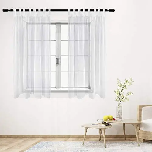 Produktbild: WOLTU 2er Set Sheer Voile Gardinen Vorhang Transparent kurz mit Schlaufen, Stores Gardinen Schals für Wohnzimmer Schlafzimmer Kinderzimmer Weiß 140x175 cm