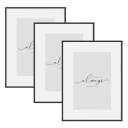 Produktbild: WOLTU 3er Set Bilderrahmen 20x30, Fotorahmen Aluminium Schwarz Matt, Bilderrahmen Collage mit Passepartout, Picture Frame, zum Aufhängen/Aufstellen, Metall Rahmen mit Kunststoff, BR9955sz-3