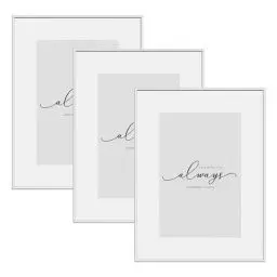Produktbild: WOLTU 3er Set Bilderrahmen Din A4 21x29,7, Fotorahmen Aluminium Silber Matt, Bilderrahmen Collage mit Passepartout, Picture Frame mit Ständer, Metall Rahmen mit Kunststoff, BR9956sb-3