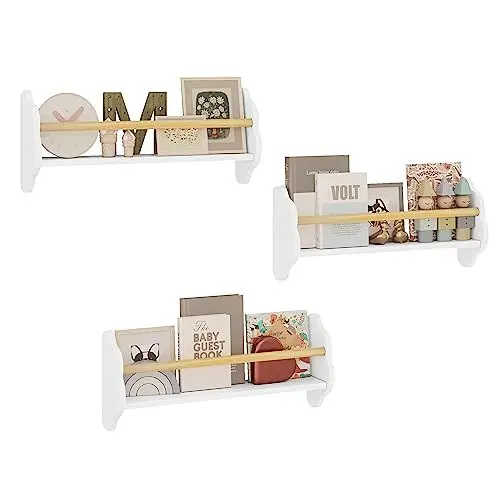 Produktbild: WOLTU Bücherregal Kinder Wand 3er Set, Wandregal Kinderzimmer, Kinderregal für Buchaufbewahrung, aus Kiefernholz MDF, für Kinderzimmer Spielzimmer, Weiß