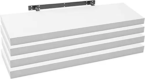 Produktbild: WOLTU Wandregal 4 Stück Set Wandboard Bücherregal Regale für Deko Wandablagen aus MDF Holz,Hängeregal Weiss,30x22.9x3.8cm,RG9371ws-4