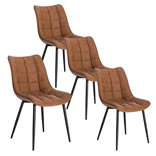 Produktbild: WOLTU Esszimmerstühle 4er Set Küchenstuhl Polsterstuhl Wohnzimmerstuhl Sessel mit Rückenlehne, Sitzfläche aus Kunstleder, Metallbeine, Antiklederoptik, Hellbraun BH207hbr-4