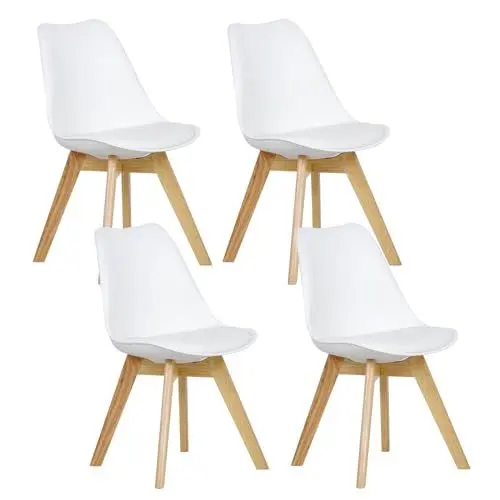 Produktbild: WOLTU Esszimmerstühle 4er Set, Skandinavische Küchenstühle, Wohnzimmerstuhl, Retro Design, Sitzfläche aus Kunstleder, Polsterstuhl Lehnstuhl,Massivholz Beine, Weiß BH29ws-4