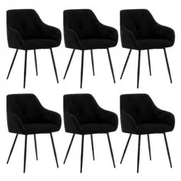 Produktbild: WOLTU 6er Set Esszimmerstühle, Küchenstuhl, Stuhl Esszimmer Wohnzimmer, ergonomischer Sessel, Armlehnstuhl, Polsterstuhl, Sitzfläche aus Samt, Metallbeine, Schwarz, EZS02sz-6