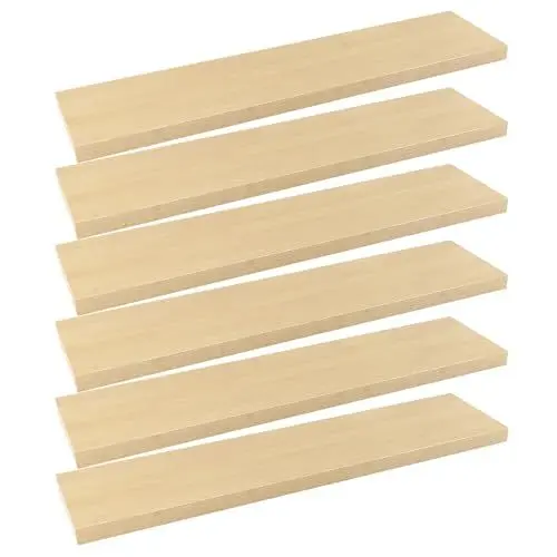 Produktbild: WOLTU 6er Set Wandregal Schweberegal Galeriedisplay Hell Eiche, Regal freischwebend, Wanddeko für Wohnzimmer Schlafzimmer Kinderzimmer, aus MDF