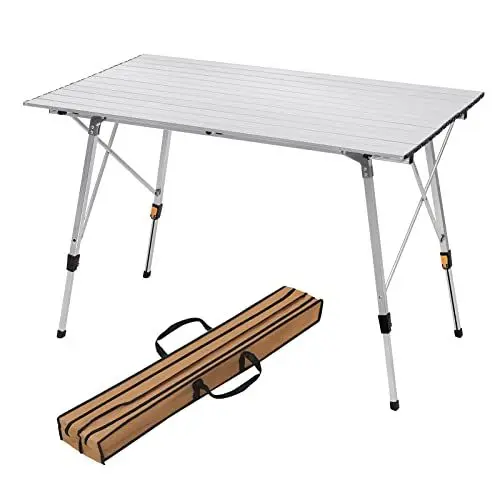 Produktbild: WOLTU Alu Campingtisch klappbar, Falttisch Höhenverstellbar mit Tragetasche & aufrollbarer Tischplatte, Klapptisch Reisetisch 4-6 Personen, für Camping Garten Balkon, 120 * 68.5cm, Silber