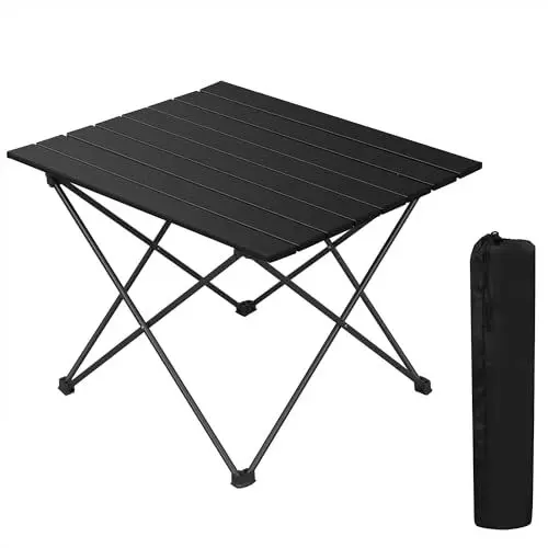 Produktbild: WOLTU Alu Campingtisch klappbar Falttisch Ultra Leichte tragbar mit Tragetasche, Klapptisch Kleiner Reisetisch Beistelltisch für Camping Picknick Outdoor Angeln, 56 * 46 * 40cm Schwarz