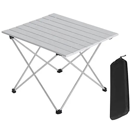 Produktbild: WOLTU Alu Campingtisch klappbar Falttisch Ultra Leichte tragbar mit Tragetasche, Klapptisch Kleiner Reisetisch Beistelltisch für Camping Picknick Outdoor Angeln, 56 * 46 * 40cm Silber