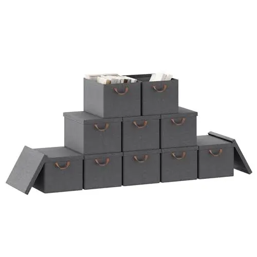 Produktbild: WOLTU Aufbewahrungsbox mit Deckel groß, faltbare Box mit Griffen, Stoffbox, Aufbewahrungstasche, Korb für Kleidung Bettdecke, Spielzeugkiste, Klappbox 5 Stück, Grau, 48x30x36 cm