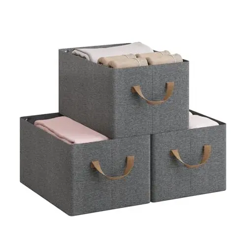 Produktbild: WOLTU Aufbewahrungsbox 3 Stück, aus Polyesterstoff, für Schlafzimmer, Arbeitszimmer, Wohnzimmer, Organizer Box mit Griffen, für Kleidung Spielzeug, faltbar, Grau, 37,5x20x26 cm