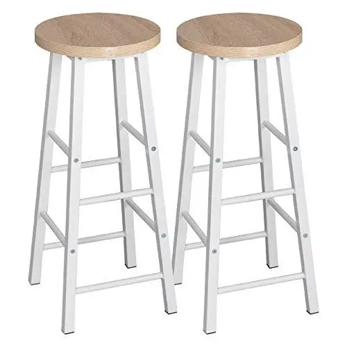 Produktbild: WOLTU 2X Barhocker Bistrohocker Tresenhocker Barstuhl, Gestell aus stabilem Stahl, Stizfläche aus MDF, Hell Eiche