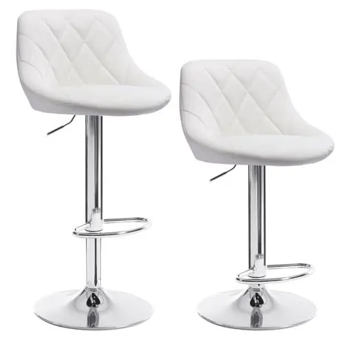 Produktbild: WOLTU Barhocker Tresenhocker, Gute gepolstert, Kunstleder, Höhenverstellbar, Drehbar, 11 Farben, 2 x Hocker, Weiss