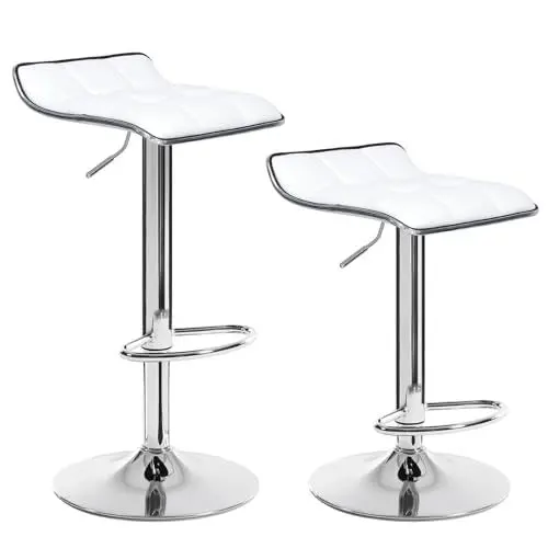 Produktbild: WOLTU Barhocker 2er Set, Barstuhl, Tresenhocker mit Fußstütze, Hocker höhenverstellbar, 360° drehbar, aus PU-Kunstleder Metall, für Bar Küche Wohnzimmer Tresen Café, Weiß