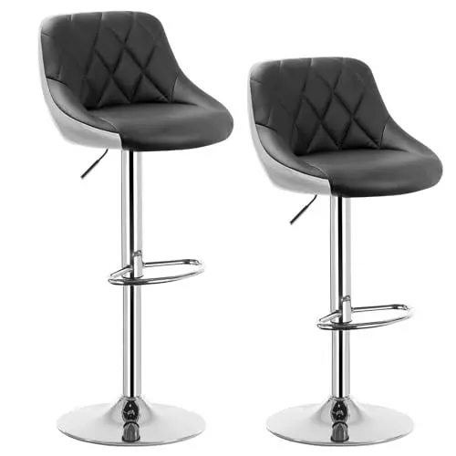 Produktbild: WOLTU Barhocker 2er Set, Hocker mit Lehne, höhenverstellbar drehbar, gepolsterter Kunstledersitz, rutschfestes Metallfuß, für Küche Hausbar, Grau + Weiß, BH30grw-2