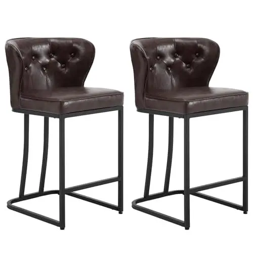 Produktbild: WOLTU Barhocker 2er Set, Barstühle gepolstert, hoher Hocker mit Rückenlehne Fußstütze, Küchenhocker Tresenhocker Bistrohocker, aus Wachs-Kunstleder, Dunkelbraun, BH412dbr-2