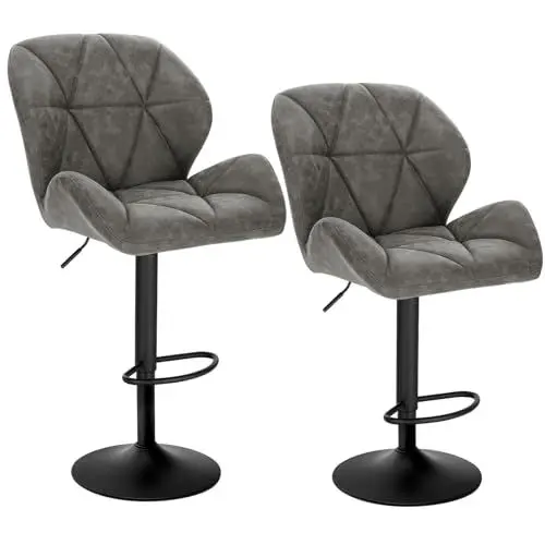Produktbild: WOLTU Barhocker 2er Set Barstuhl Tresenhocker Bistrohocker Designer Hocker mit Rückenlehne, höhenverstellbar, drehbar, Kunstleder Stahl, Grau
