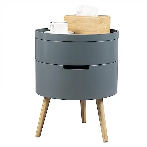 Produktbild: WOLTU Beistelltisch TS50gr-1 Nachttisch Nachtkommode Nachtschrank Sofatisch, mit Stauraum, mit Beinen, Holz, MDF, Grau, 38x38x49cm(BxTxH)