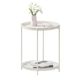 Produktbild: WOLTU Beistelltisch rund, Couchtisch mit Stauraum, 2 abnehmbare Tabletts, Wohnzimmertisch Nachttisch Sofatisch, Kleiner Tisch für Wohnzimmer Schlafzimmer, aus Metall, Creme, BTS17cm
