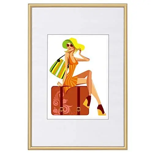 Produktbild: WOLTU Bilderrahmen 13x18 cm Fotorahmen aus Kunststoff mit Passepartout, Posterrahmen zum vertikalen oder horizontalen Aufhängen/Aufstellen, Collage Wanddeko, Gold