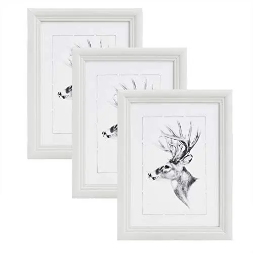 Produktbild: WOLTU Bilderrahmen 10x15cm 3er Set Fotorahmen Holzrahmen mit Passepartout, zum vertikalen oder horizontalen Aufhängen/Aufstellen, Posterrahmen Collage Wanddeko, Weiß