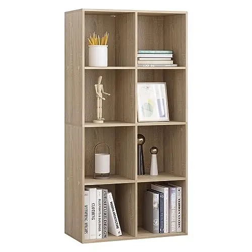 Produktbild: WOLTU Bücherregal 8 Fächer, Standregal helle Eiche, freistehendes Würfelregal, Büroregal Aktenregal Aufbewahrungsregal Raumteiler, 60x121x29,5 cm (BxHxT), SK002hei4
