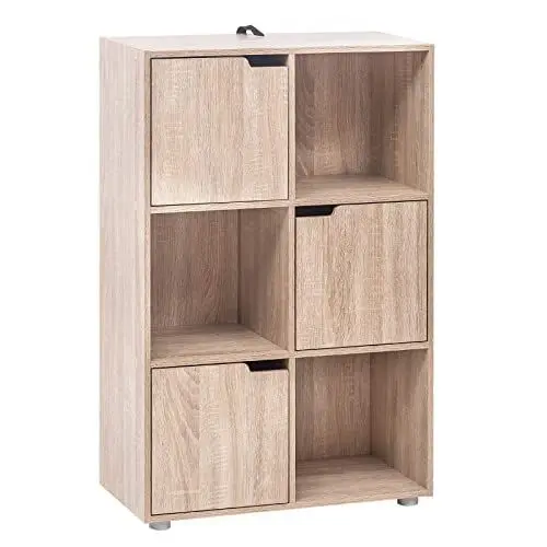 Produktbild: WOLTU Bücherregal Bücherschrank Standregal Aufbewahrungregal Raumteiler Büroregal Aktenschrank, mit 3 Türen, 6 Fächer, 29 x 91 x 59,6 cm, SK001hei